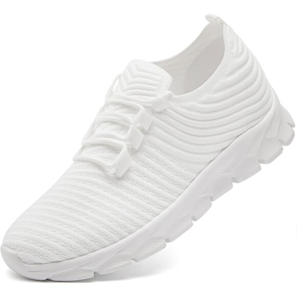 Men's White Gym Sneaker Running Breathable Lightweight Walking Slip on Shoes - Picture 1 of 6